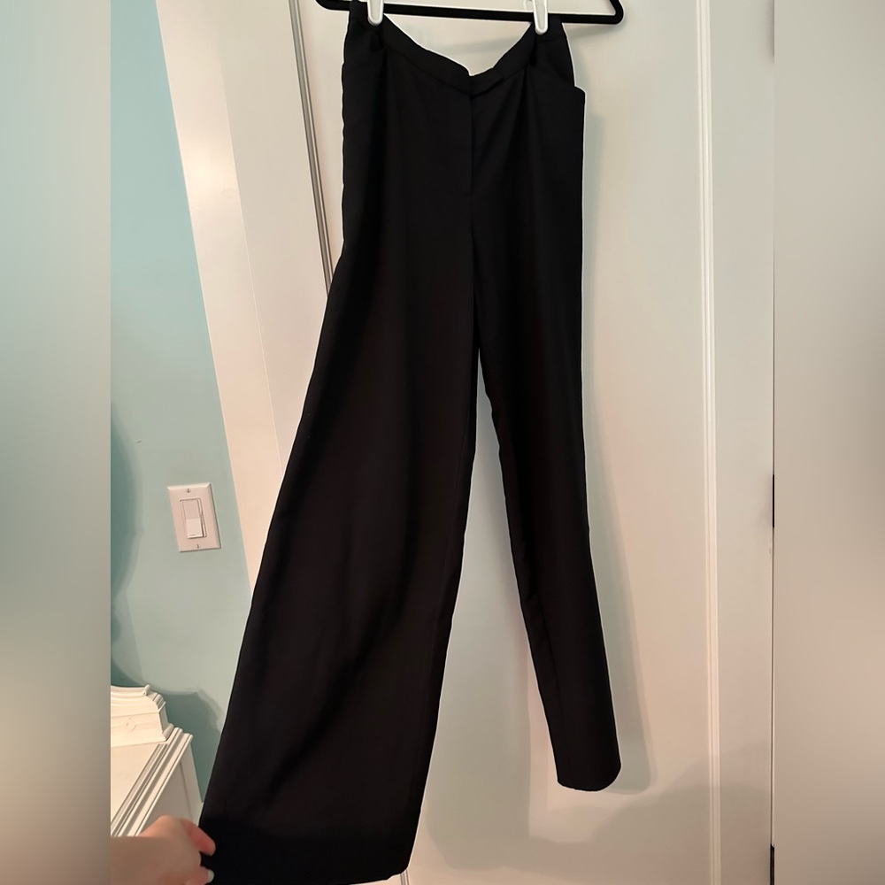 Armani Collezioni Antinea Srl Wool Blend Black Pinstripe Wide Leg Trouser Pants